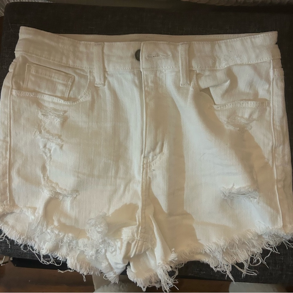 Distressed White Jean Shorts with Frayed Hem